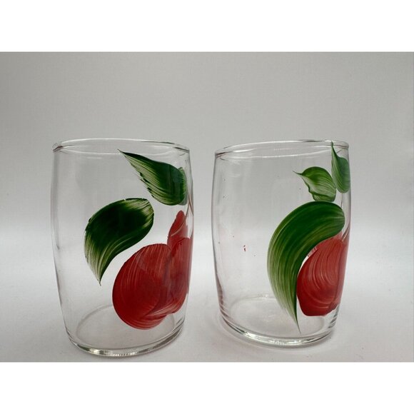 2 Bartlett Collins Gay Fad Handpainted juice glasses Cherries 3.25" - Picture 2 of 6